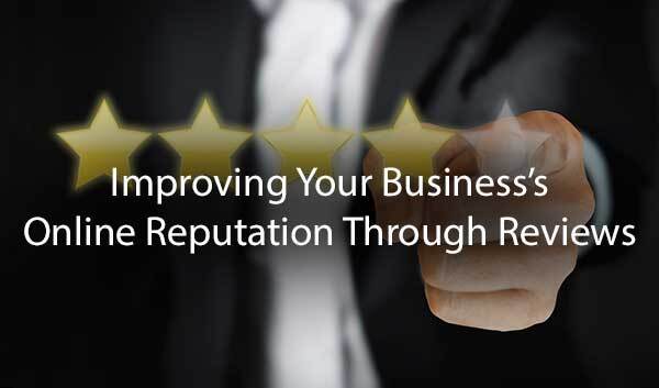 A man giving a thumbs up with the words, "improving your business's online reputation through reviews."