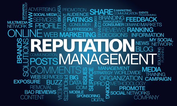 Reputation management web e-reputation fame words tag cloud blue text